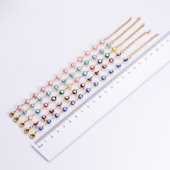 Evil Eye Stainless Steel 18k Gold Plated Adjustable Length Bracelet - Picture 9 of 11